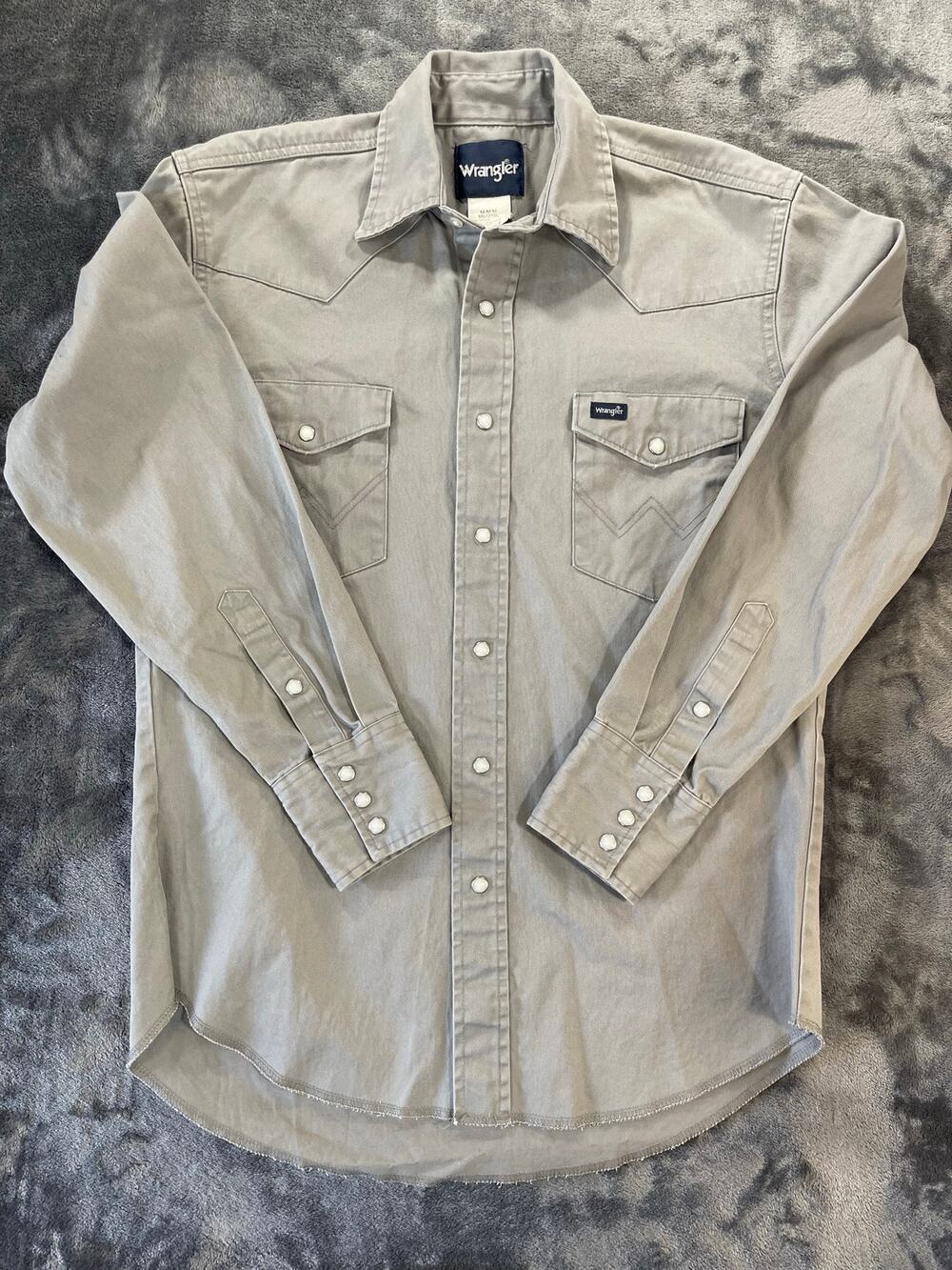 Wrangler Pearl Snap Western Shirt Mens Medium 100% Cotton Grey Workwear